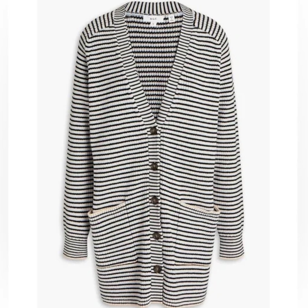 A.L.C. Caspian Striped Rib Knit Cardigan - Size S